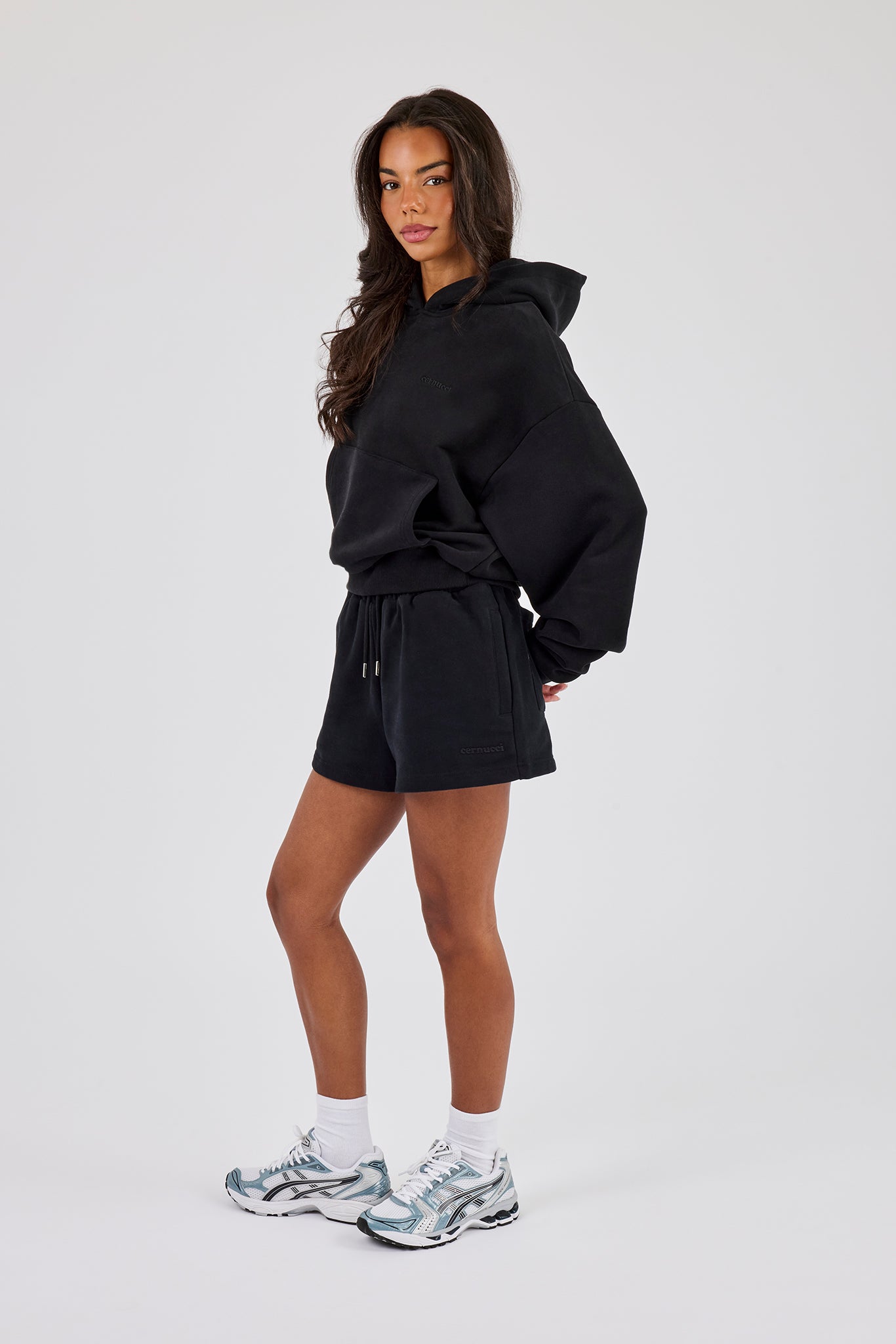 Cernucci Bubble Boxy Hoodie & Embroidered Short - Black